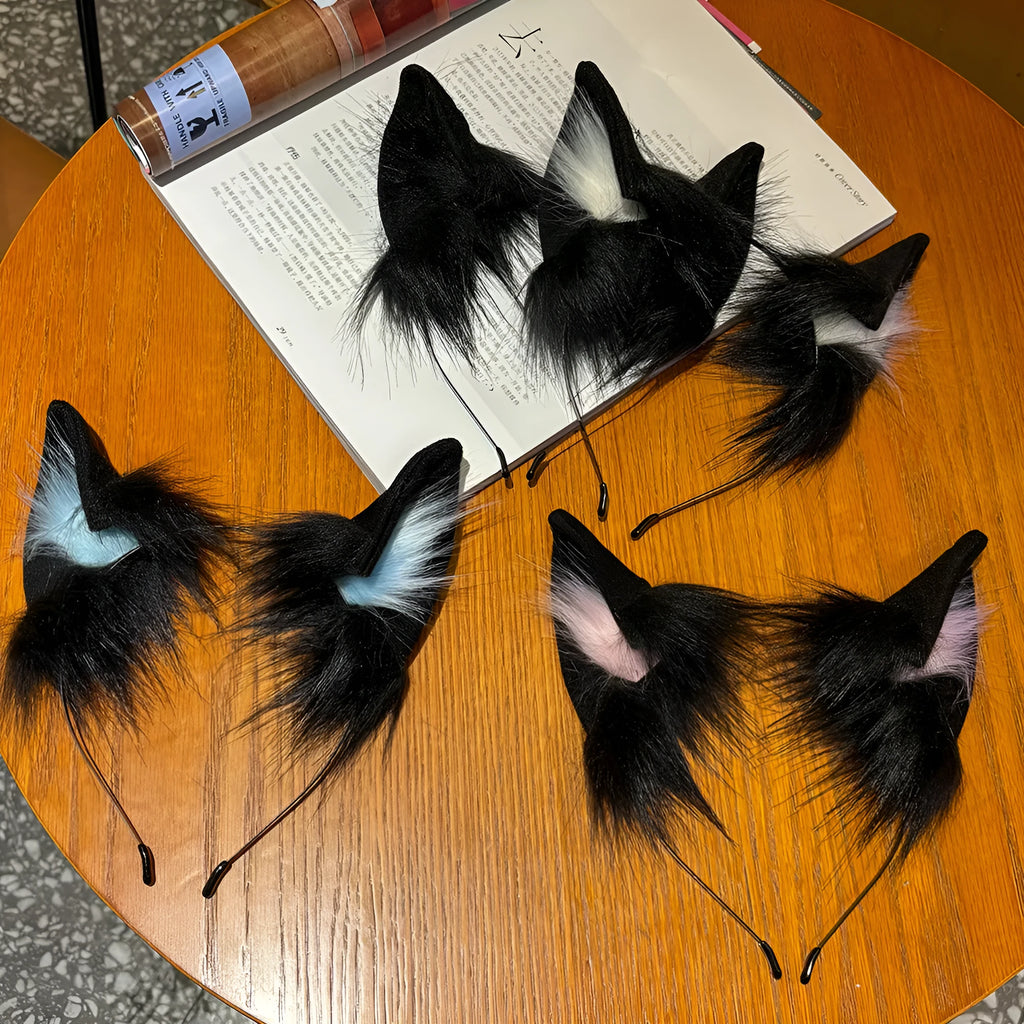 Handmade cat ears hair clasp in black and white cloth for women