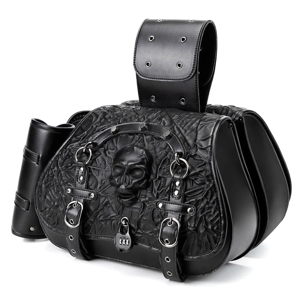 A pair of black PU motorcycle side luggage bags with model number FBG404BK for bike modification.