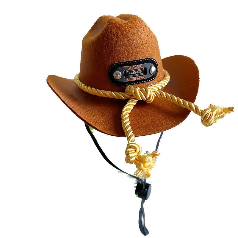 British cat cowboy hat in non woven fabric with ribbon details for small to medium cats