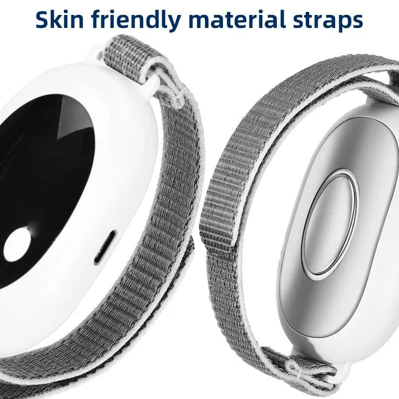 White intelligent sleep aid device with handheld remote control and charging cable
