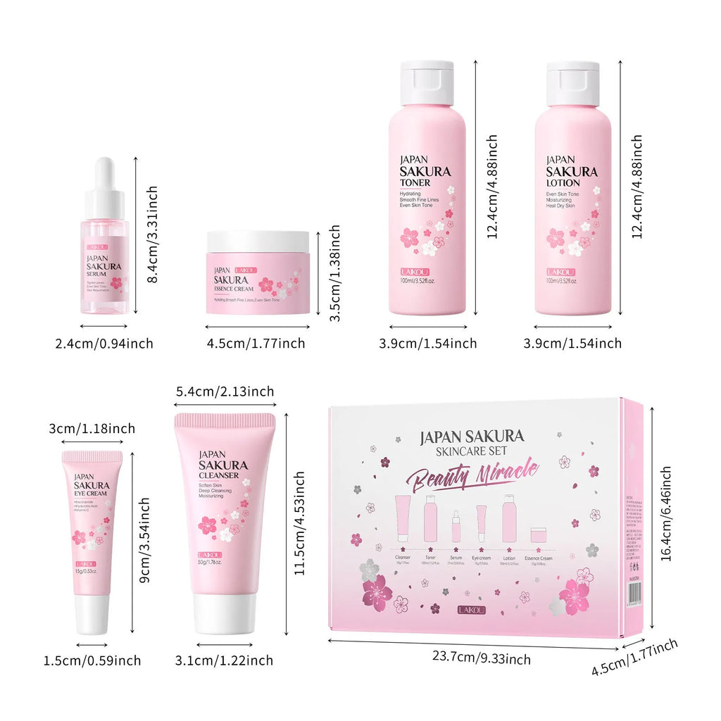 Cherry blossom skin care 6-piece set with cleansing and brightening products