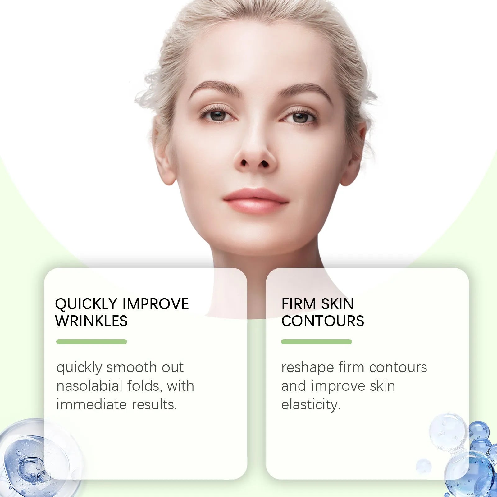 Two facial skin firming patches with hyaluronic acid and collagen ingredients
