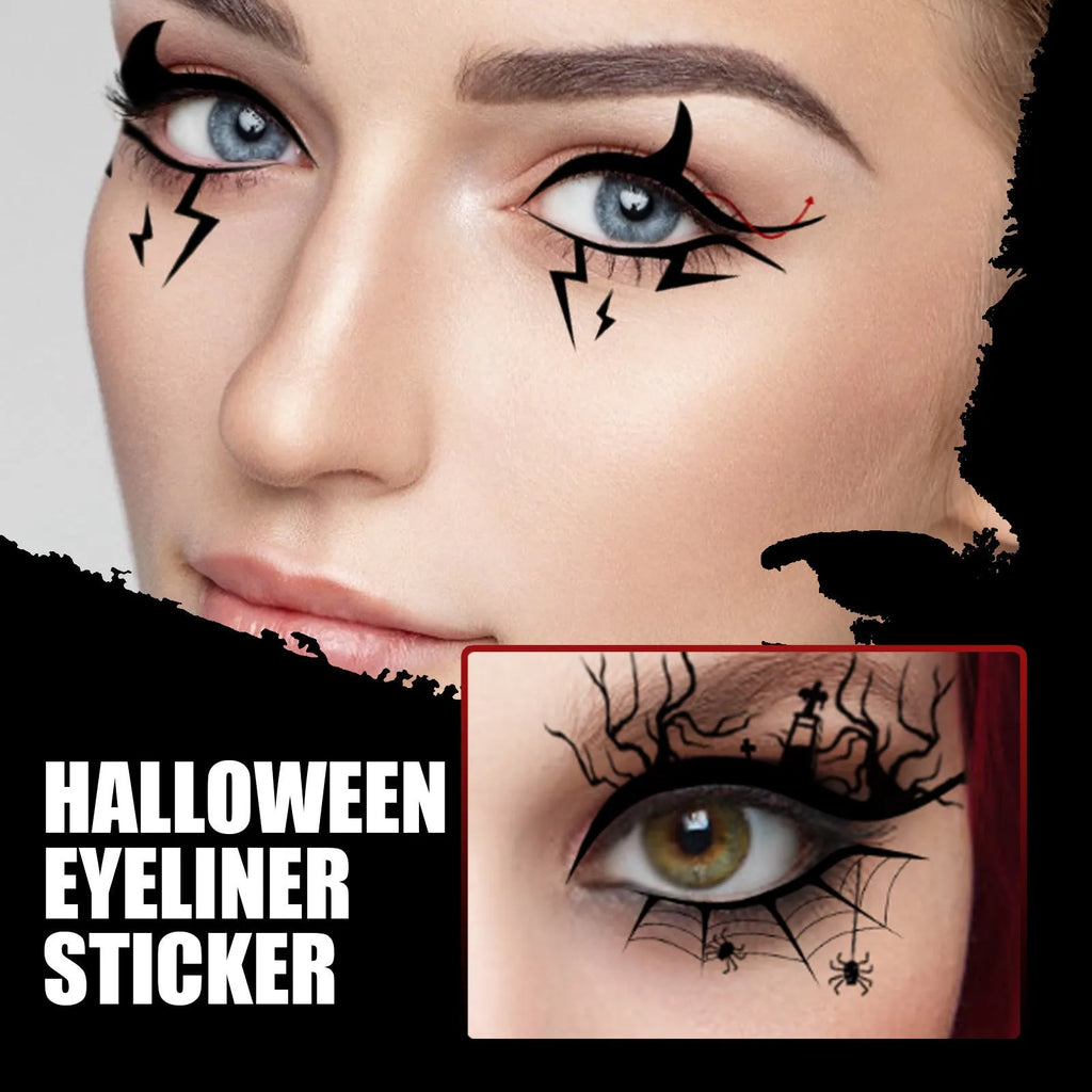 Bat and spider decorative eyeliner stickers set with 8 pairs for theatrical makeup