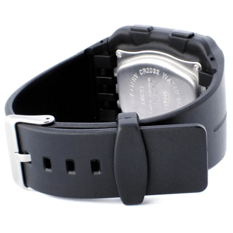 Men's waterproof electronic watch with luminous heart rate display, square digital face, resin strap, in Black