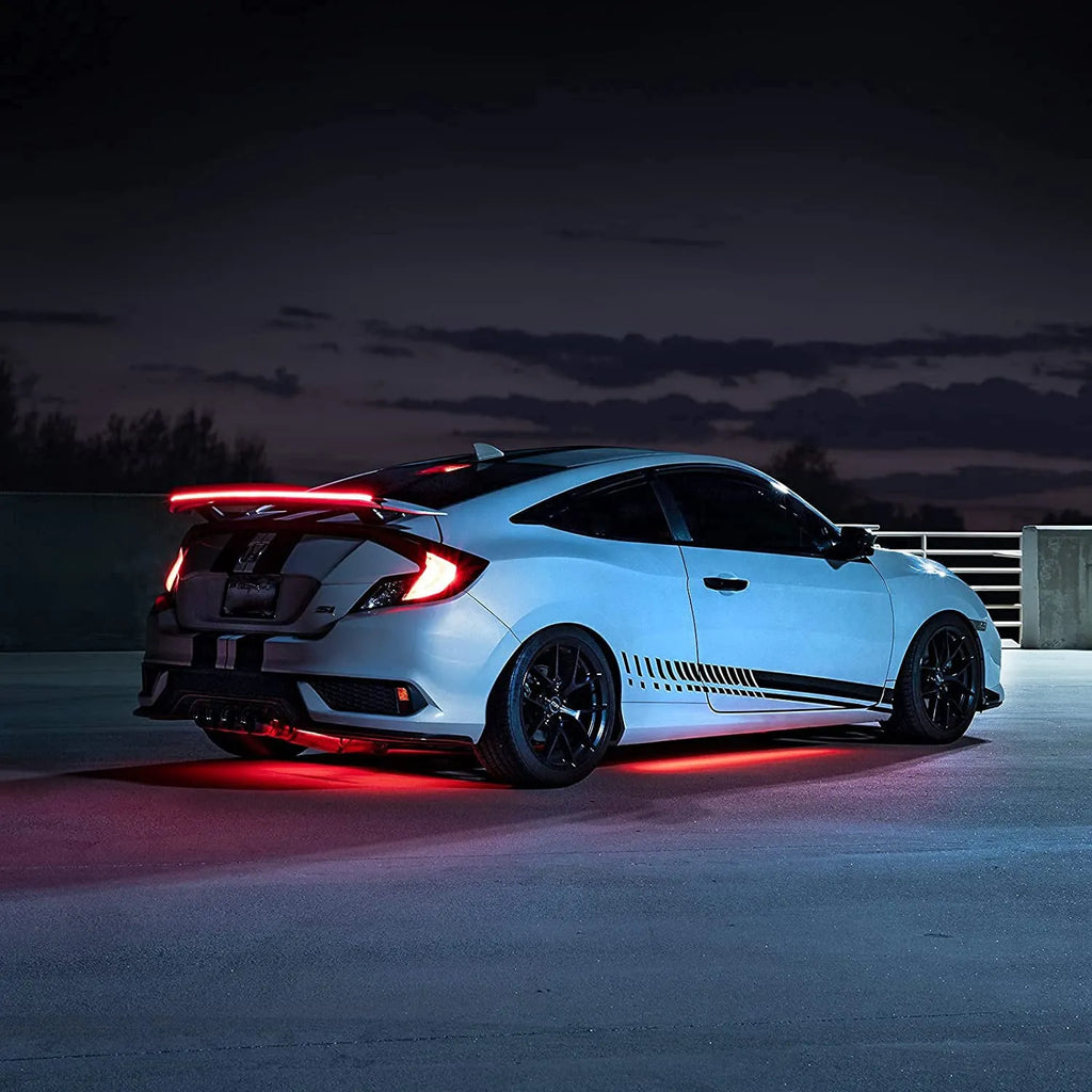 Car trunk roof wing LED brake light in ABS, 130x35x19mm, 12V 5W, carbon fibre pattern or pure black