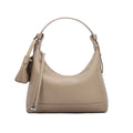 Genuine cowhide leather ladies shoulder bag in urban simplicity style with visible sewing thread
