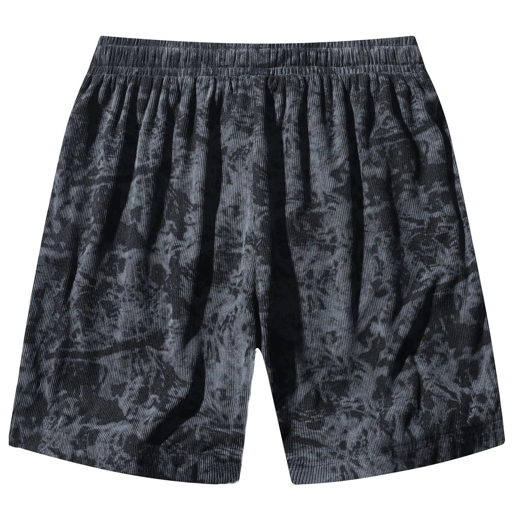 Men's corduroy camouflage pattern athletic shorts in a straight cut high-waist design.