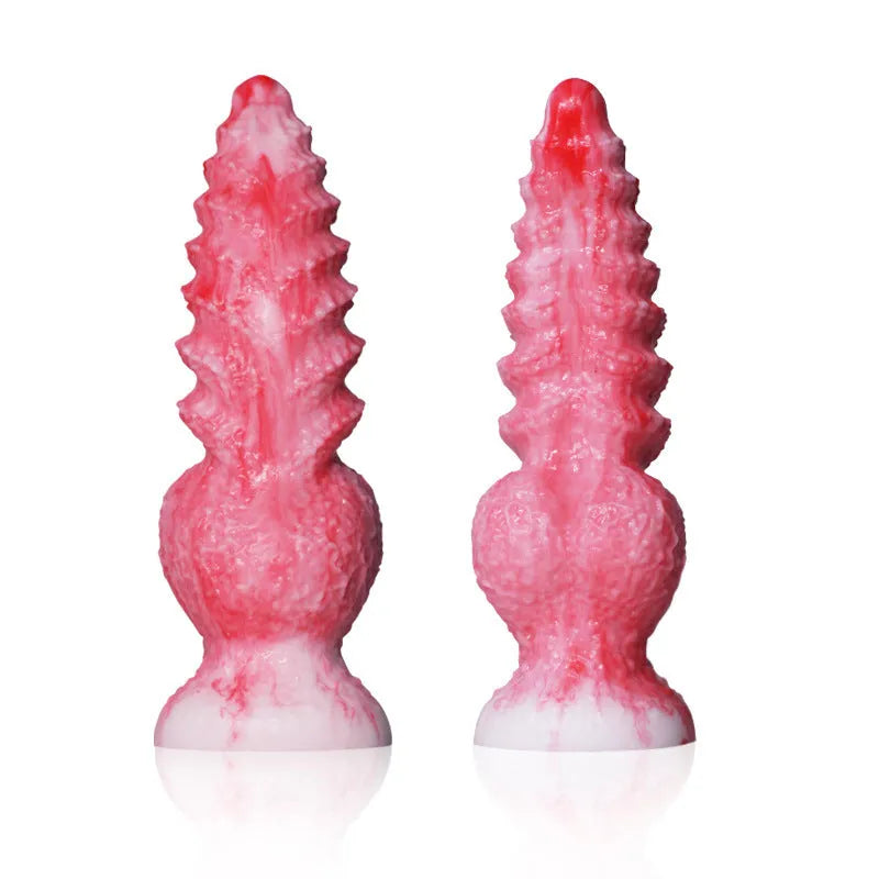 Pink penis-shaped adult masturbation toy made of platinum silicone, showing Berserker model.