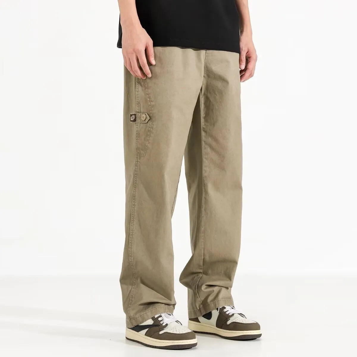 All-match loose wide-leg drawstring trousers in black and khaki for teenagers