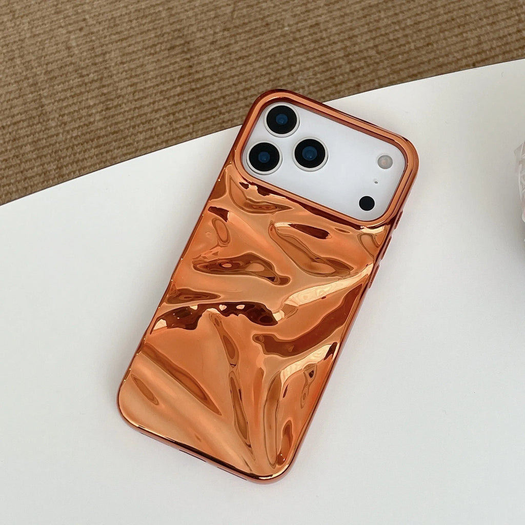 Soft shell TPU phone case in electroplated orange with water ripple three-dimensional pattern for iPhone