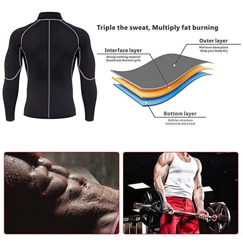 Men's neoprene stitching running suit in long sleeve and trousers set