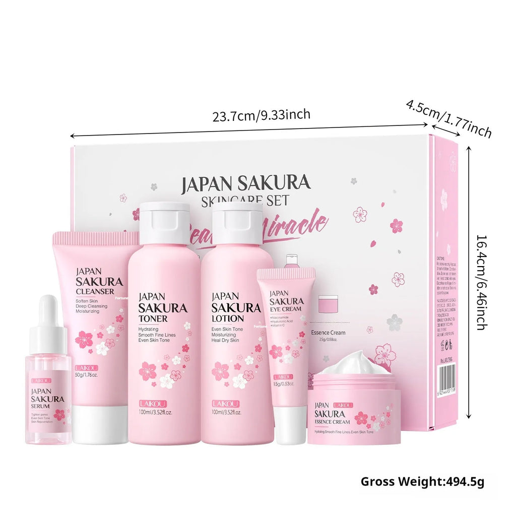 Cherry blossom skin care 6-piece set with cleansing and brightening products