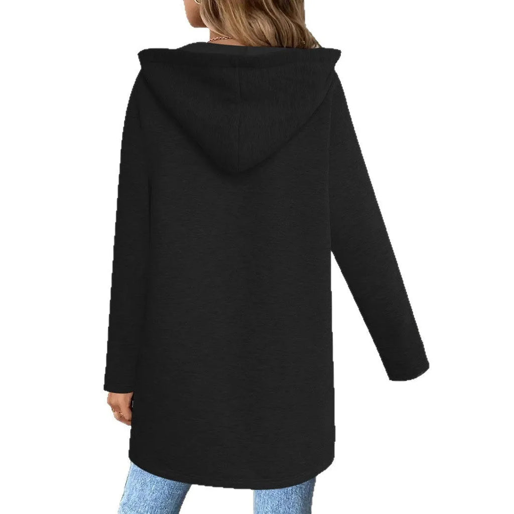 Women's loose grey cardigan coat with pockets in Japanese Korean casual style