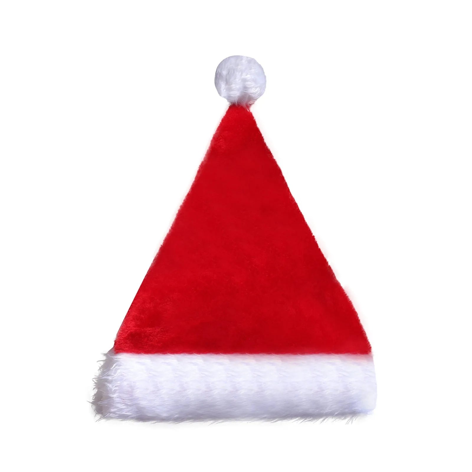 Red and white plush Santa hat with twinkling LED lights glowing in Christmas colours