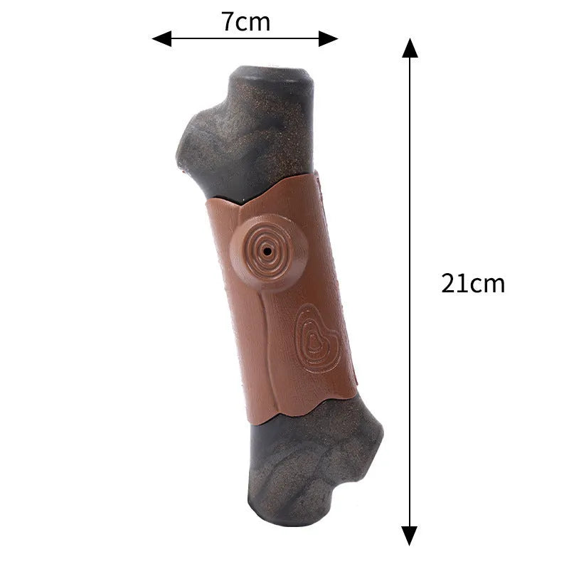 Large branch-shaped nylon dog chew toy for aggressive chewers with bacon flavour.