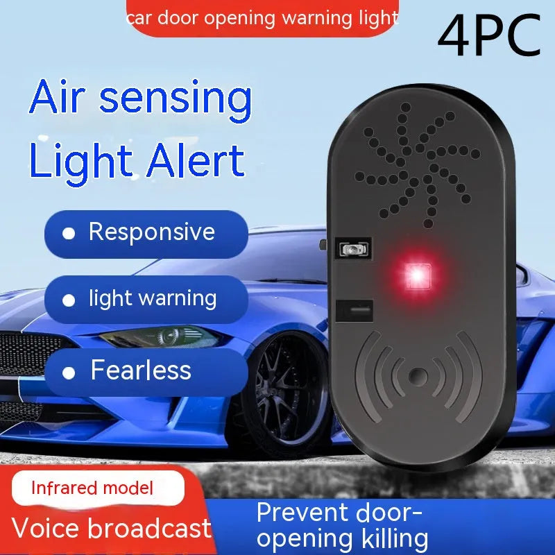 Black ABS plastic car door reminder alarm with infrared sensor and micro USB port.