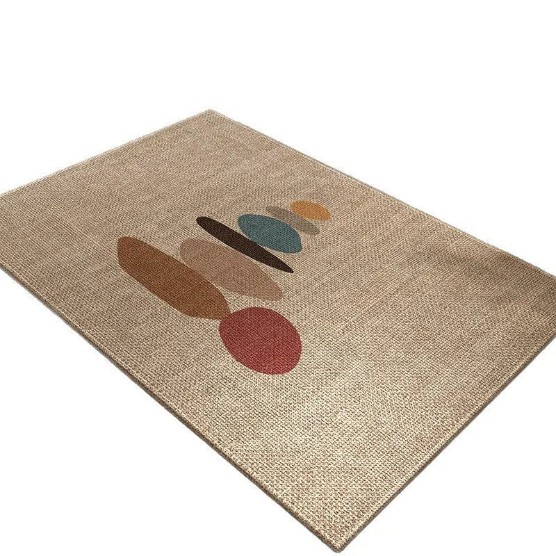 Beige rectangle linen home mat with printed plant and flower pattern in modern simplicity style, 60x90cm size