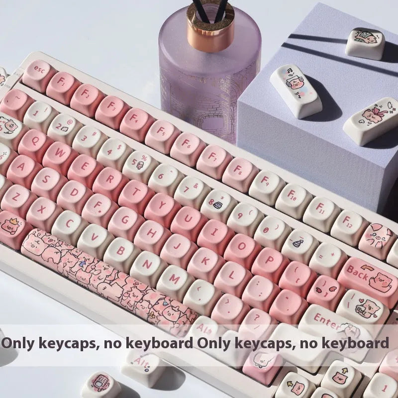 Pink pig-shaped PBT key cap for mechanical keyboards with detailed five-sided print.