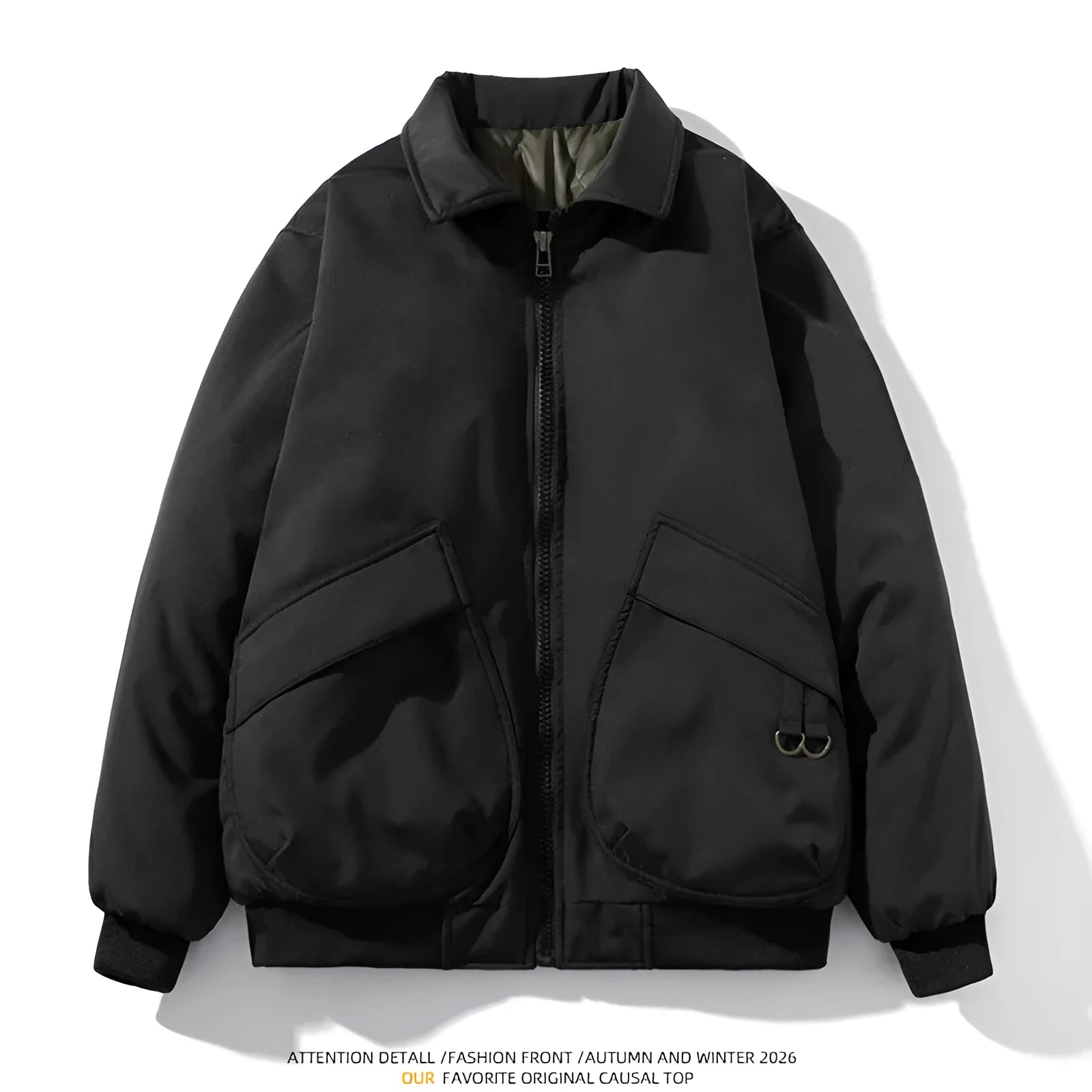 Men's loose fit bomber jacket in synthetic fibre blend with raglan sleeves, available in Black, Army Green, Light Green