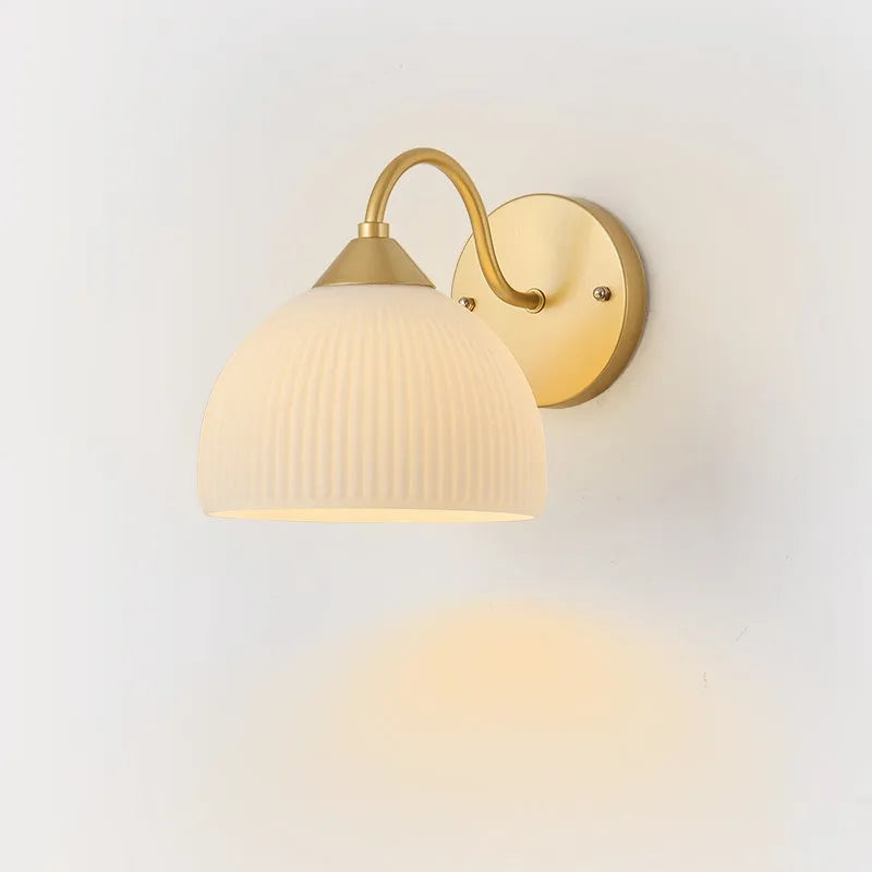 Simple postmodern corridor glass lamp with gold white frosted shade and iron frame