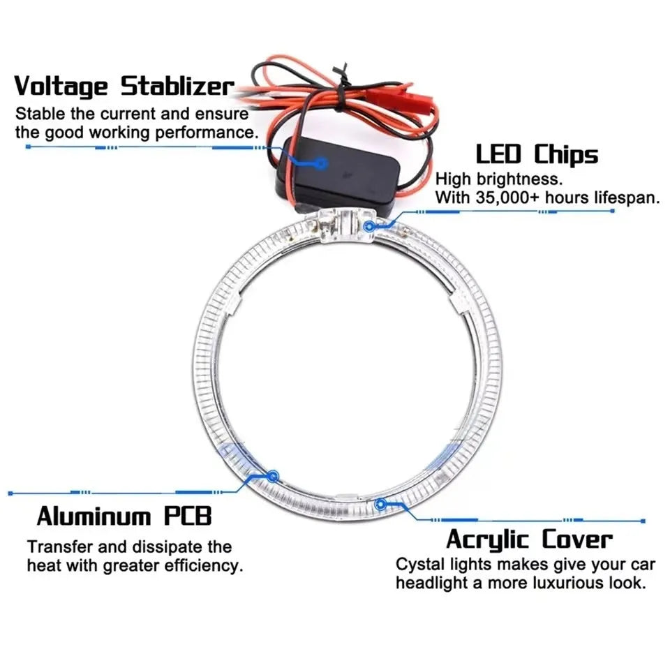 LED light guide angel eye decorative lens ring for 12V cars in 80mm 95mm 105mm 110mm PVC IP68