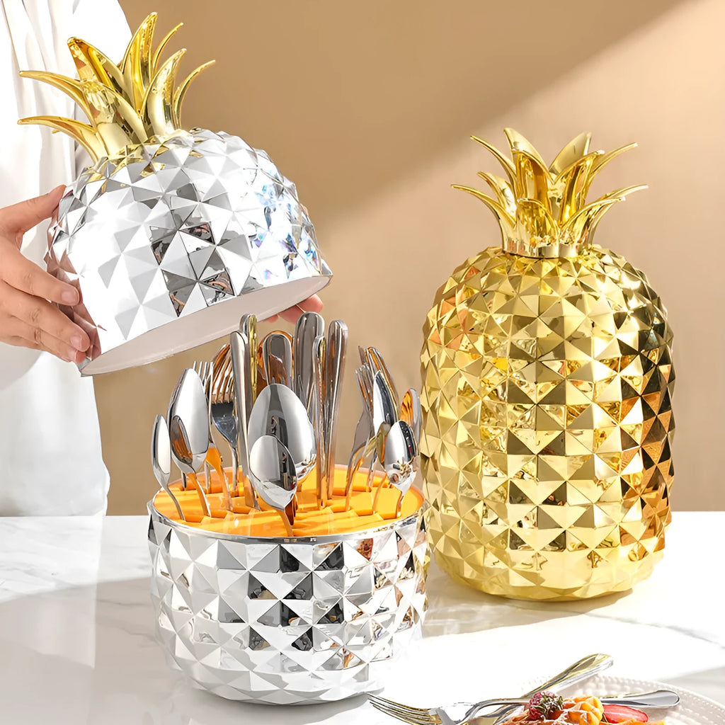 24-piece stainless steel tableware gift set with mirror polished pineapple egg design in silver, gold, or rose gold