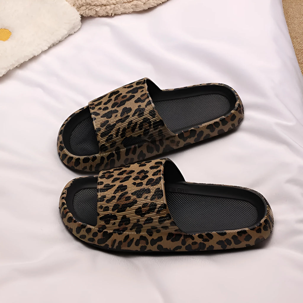 Leopard print EVA slippers with thick bottom in multiple colour options for adults