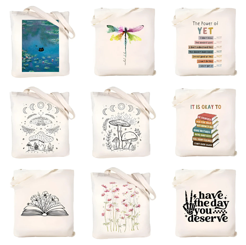 White canvas hand shopping bag with Halloween digital print design 34x42cm