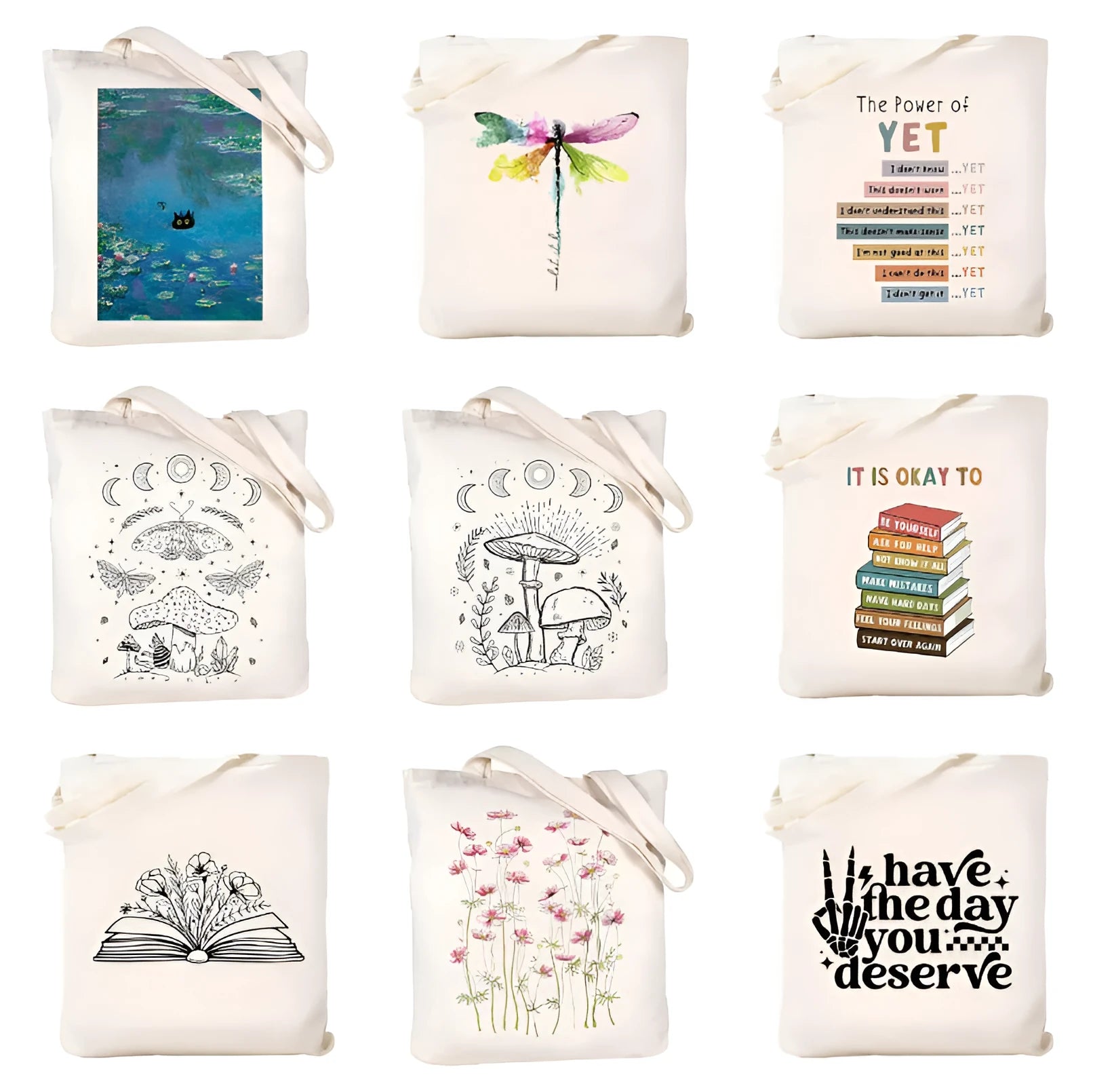 White canvas hand shopping bag with Halloween digital print design 34x42cm