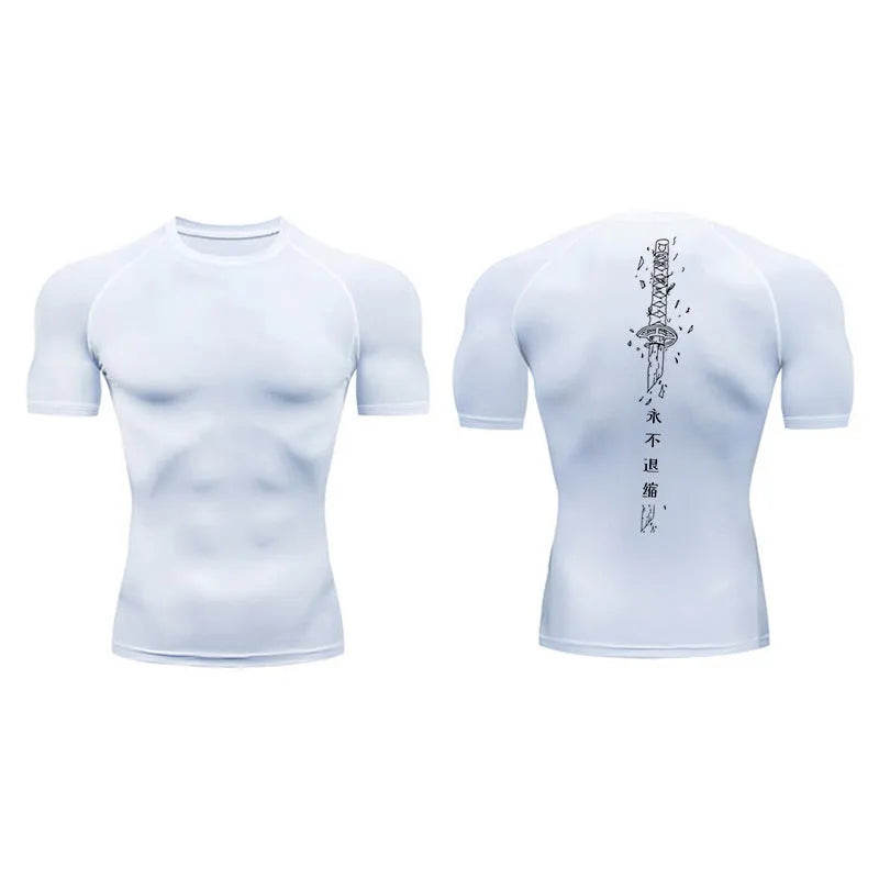 Men's loose fit short sleeve T-shirt featuring a sword pattern print on the front.