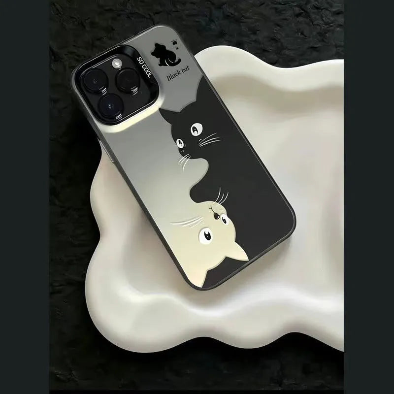 Black cat hard shell PC phone case in classic black for Apple iPhone