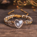 Natural stone bracelet with lapis lazuli pattern, double-row braided cord, large white crystal heart bead over 20mm, stainless steel accessory