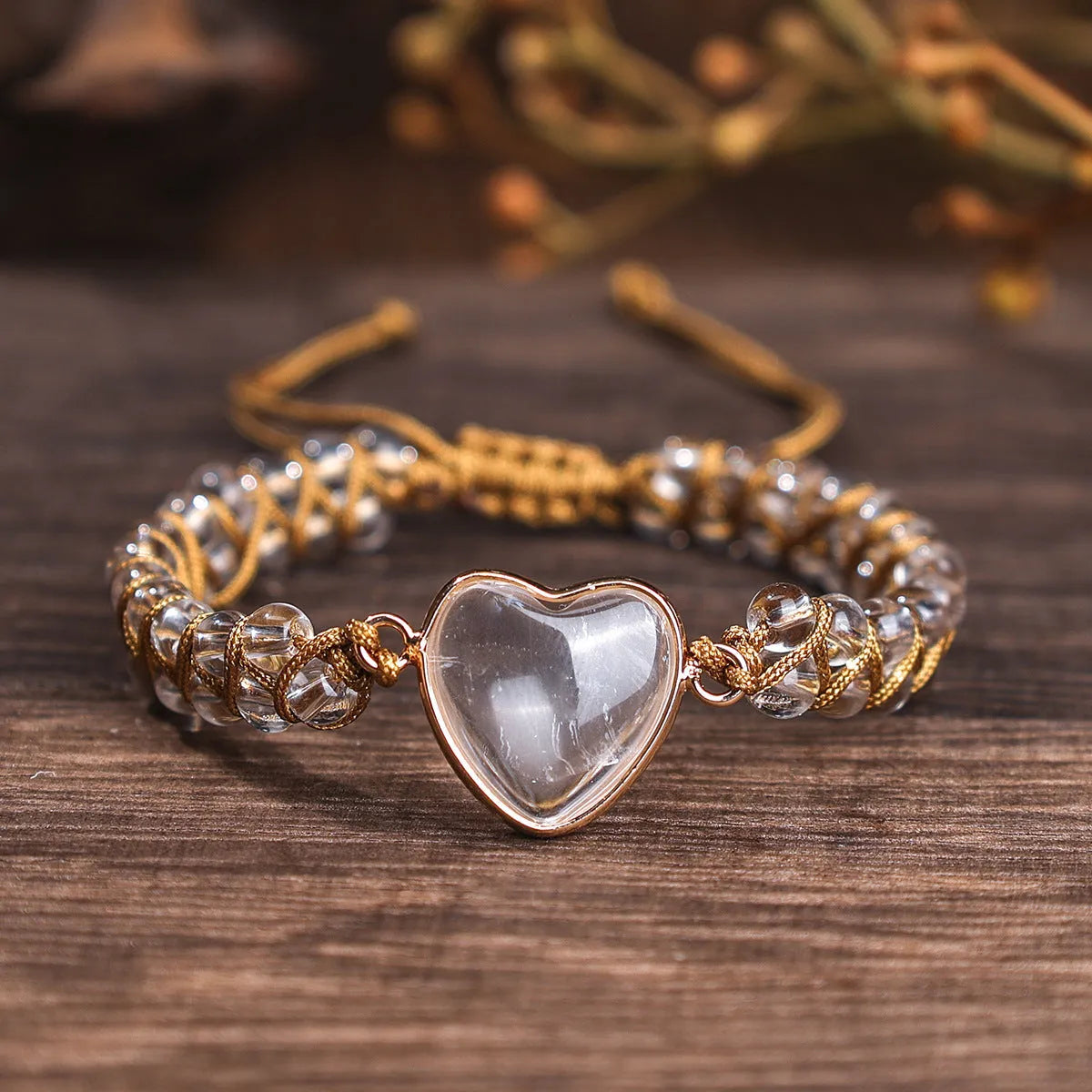 Natural stone bracelet with lapis lazuli pattern, double-row braided cord, large white crystal heart bead over 20mm, stainless steel accessory