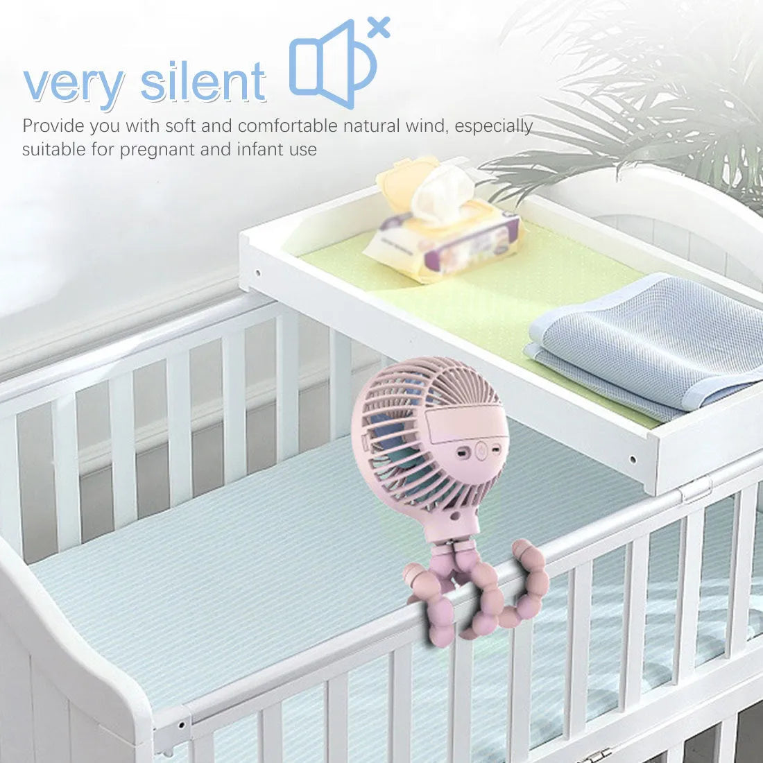 Octopus deformed folding fan with flexible legs, USB rechargeable, white, blue, pink, with protective net bag