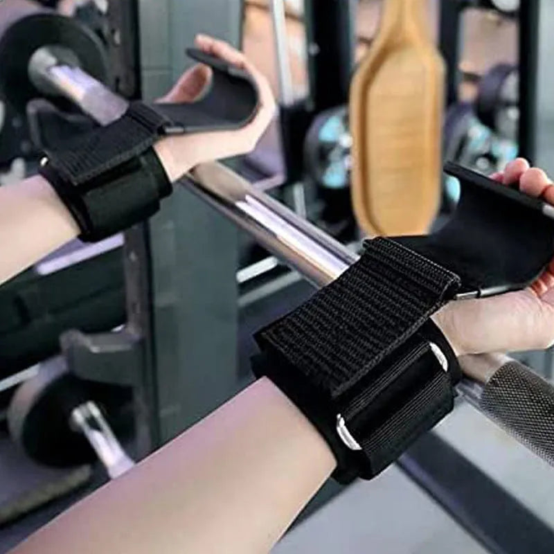 Black fitness wrist grip hook auxiliary strap for pull-up and horizontal bar training