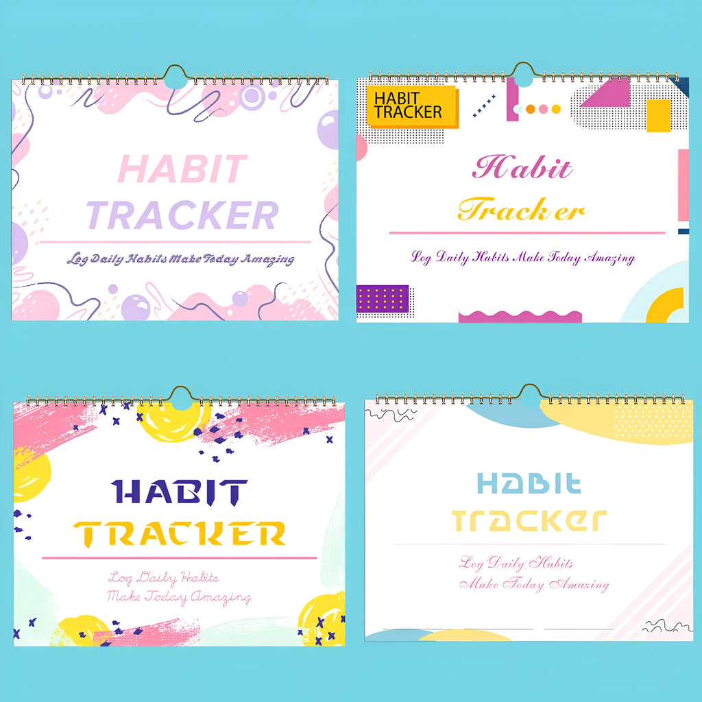 English habit tracking book with 12 pages in A5 size, available in four two-tone colours