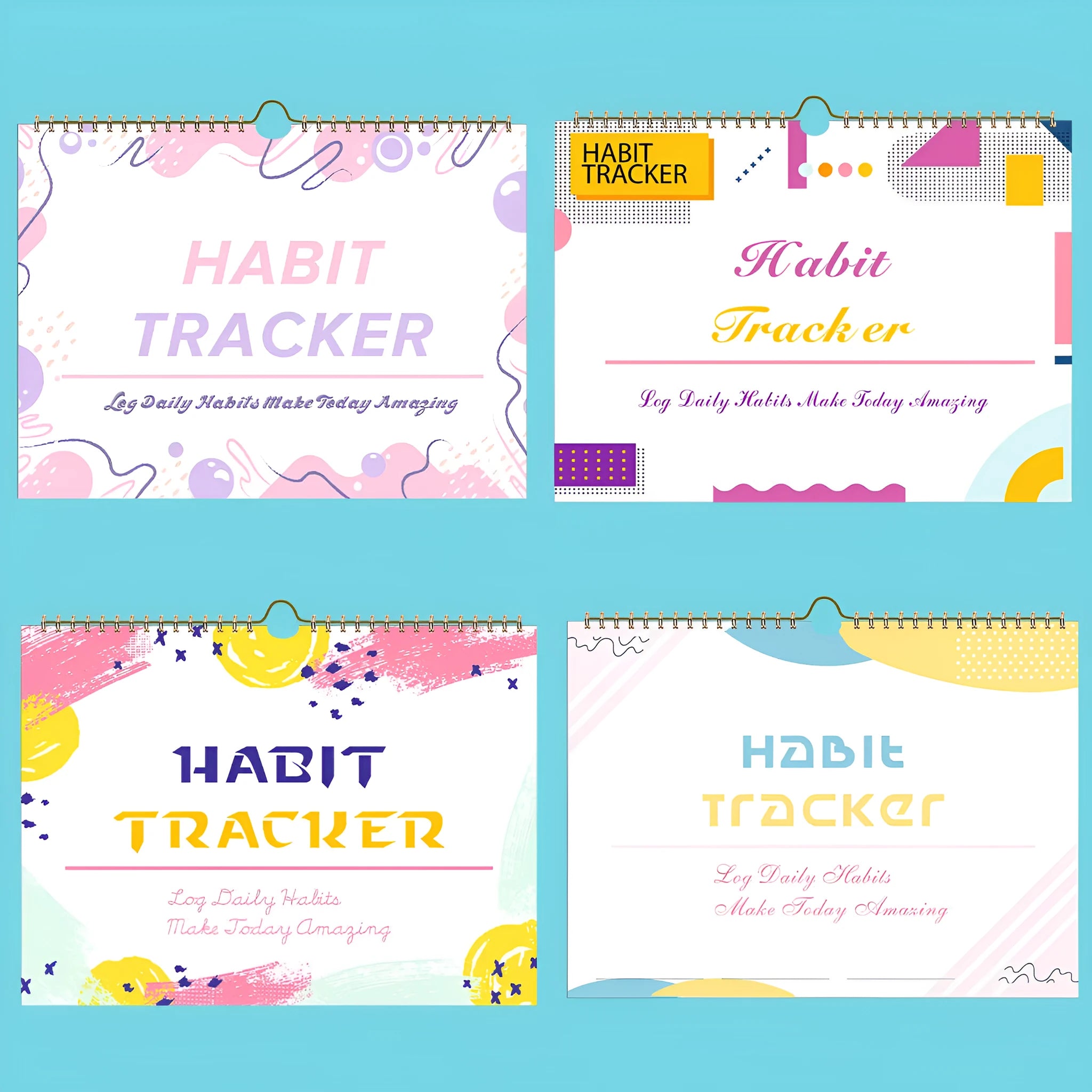 English habit tracking book with 12 pages in A5 size, available in four two-tone colours