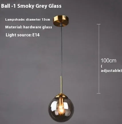 Modern round glass ball chandelier ceiling light in Nordic style with spherical shades.