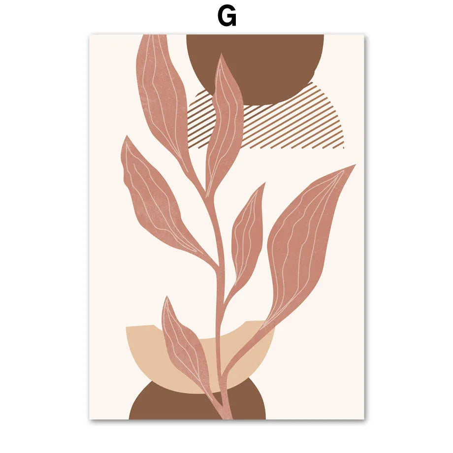 Geometric line leaves abstract boho canvas painting, oil on canvas, frameless, multiple size options