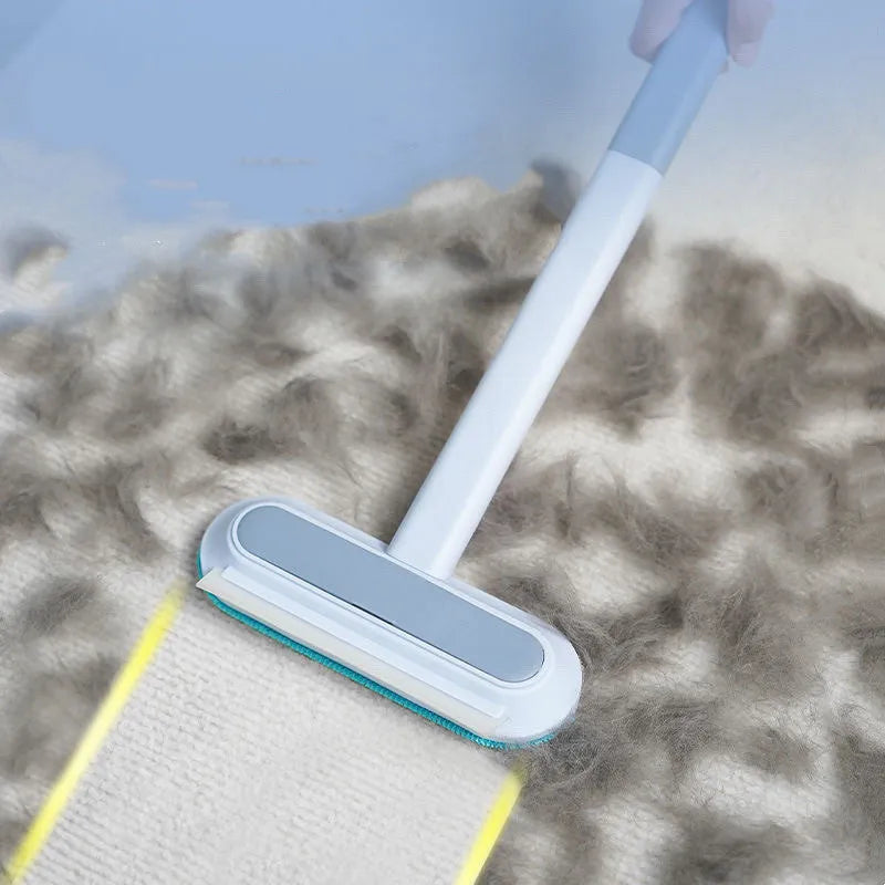 4-in-1 multifunctional cleaning brush with flannel head and extension handle for pet hair and screen cleaning