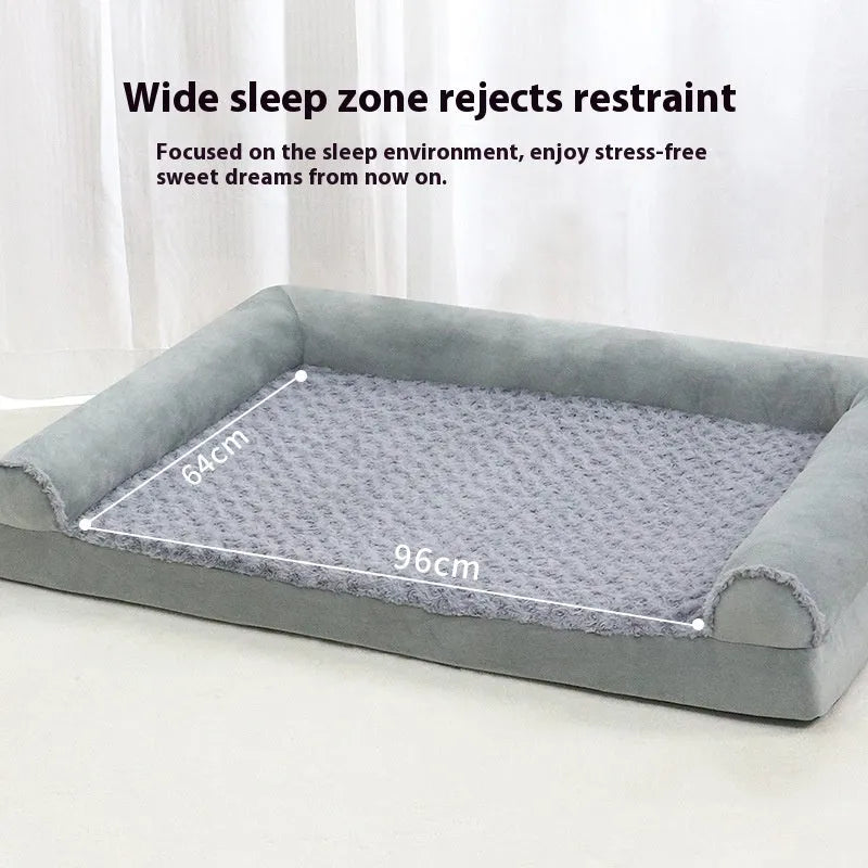 Light grey cloth dog kennel shelter with raised sides for a medium-sized dog