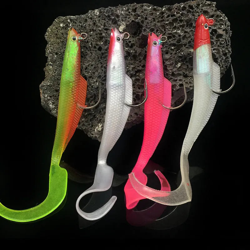 12cm soft fishing lure with lead head and PVC body in pink, yellow, red luminous, white, and transparent colours