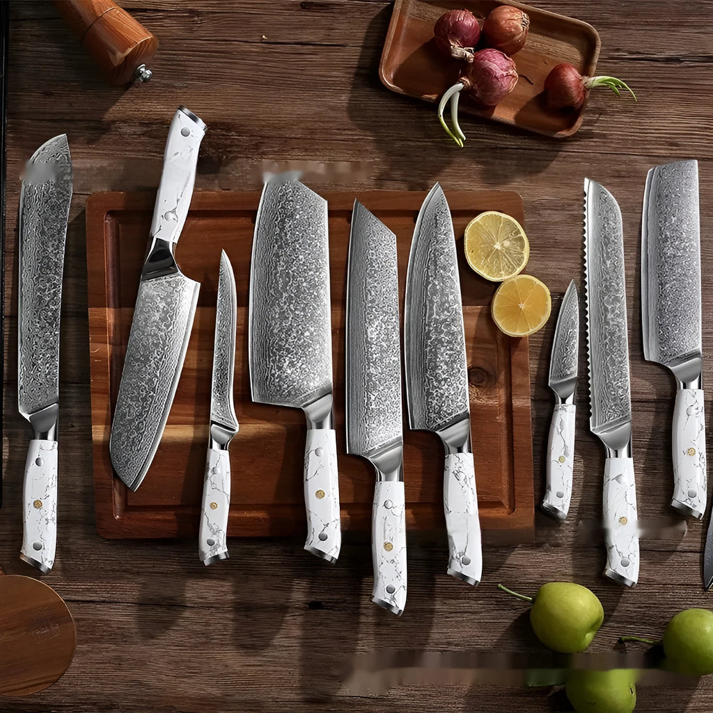Damascus combined chef knife with 21cm VG10 steel blade and 11cm handle for kitchen use