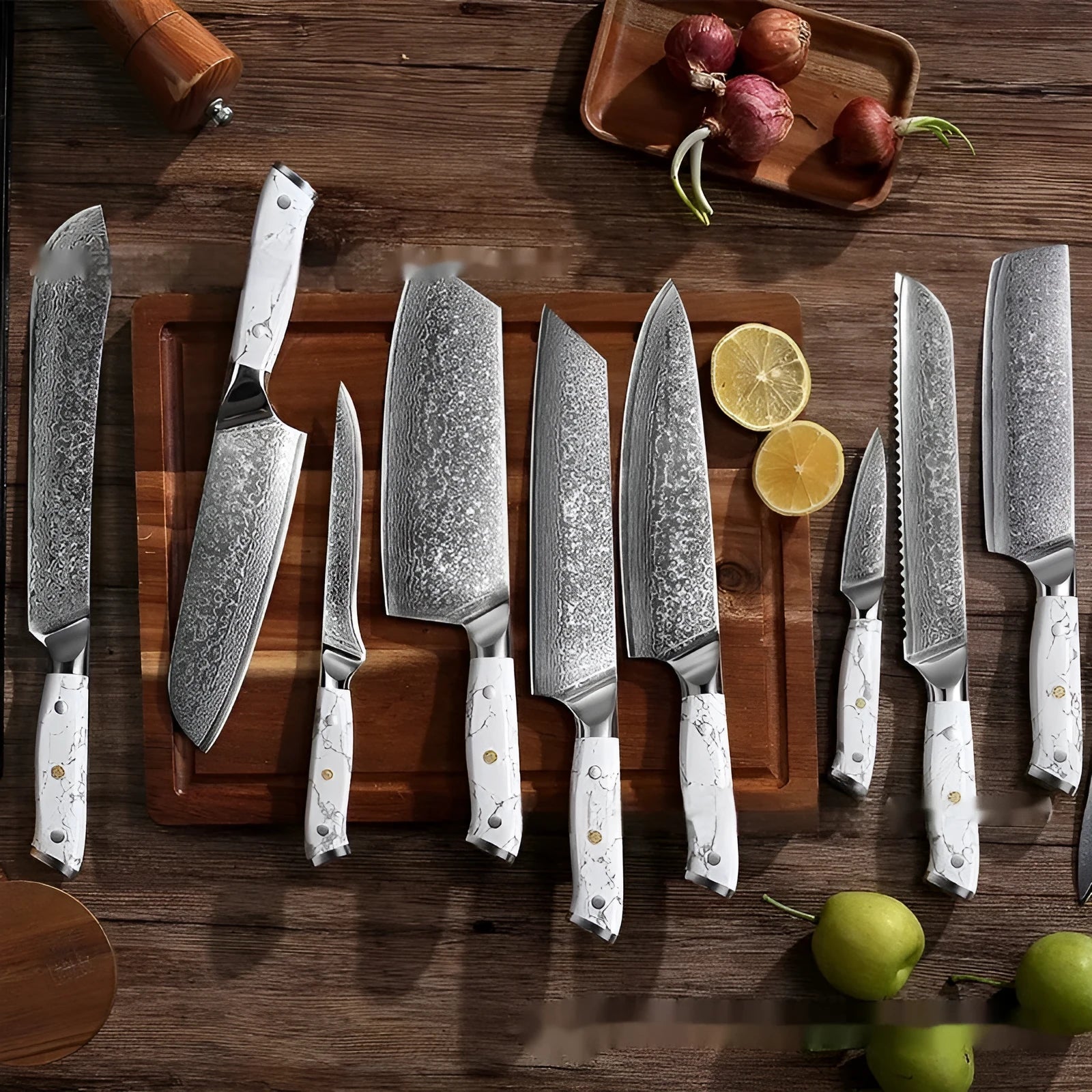 Damascus combined chef knife with 21cm VG10 steel blade and 11cm handle for kitchen use