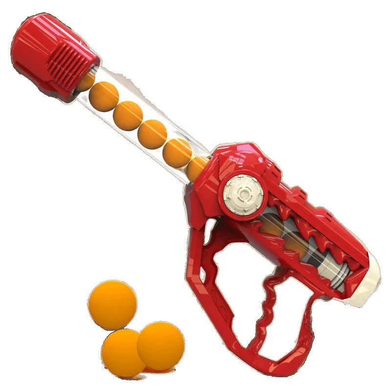 Children's toy soft bullet gun in red with foam balls for manual continuous shooting