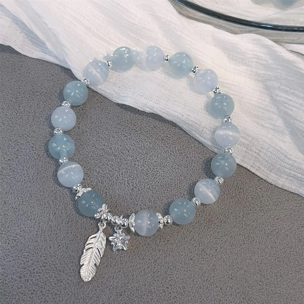 Korean style crystal bracelet with blue moonlight colour and text modelling