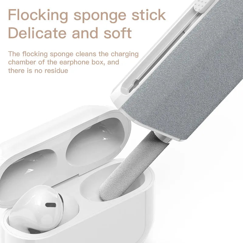 5-in-1 digital device cleaning kit with flocking sponge, brush, and metal tip for screens and earphones