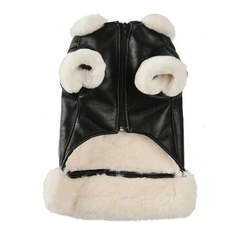 Black and brown leather jacket and vest for small dogs or cats in autumn and winter.