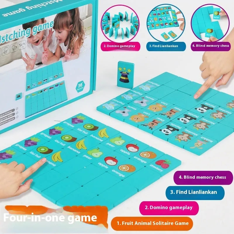 Wooden dominoes board game in colour box with Four In One style for children aged 4-6