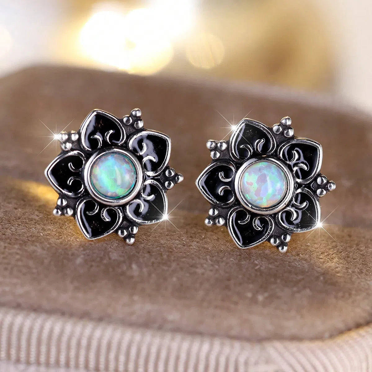 Bohemian casual flower stud earrings for women in rose zinc alloy, 1 pair